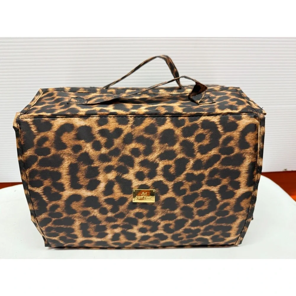 Joy Mangano Set of 3 Better Beauty Case Leopard w/ BONUS JEWELRY CASE HOLDER